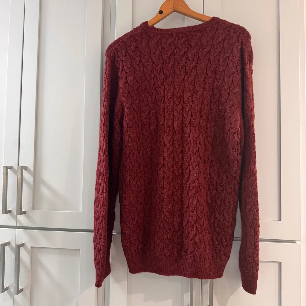 MFH Knits Mens XL 100% Baby Alpaca Cable Knit Sweater Burgundy Made in Peru